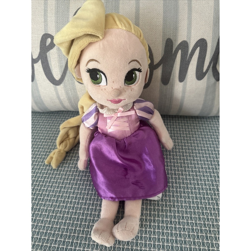 Disney Store Tangled Rapunzel Plush Doll Blonde Braid Purple Dress Green Eyes